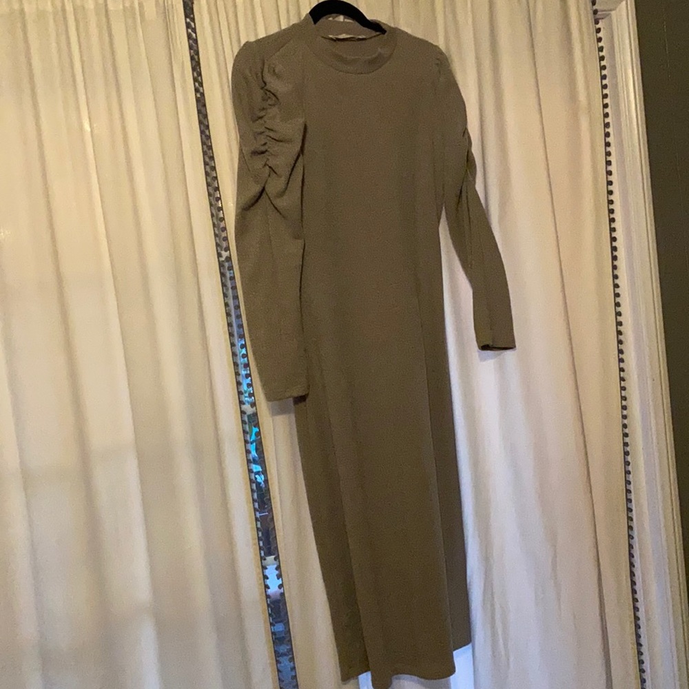 Melange puff long sleeve dress